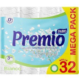 Туалетний папір Диво Premio Bianco білий 3 шари 32 рулони &mdash; фото товару